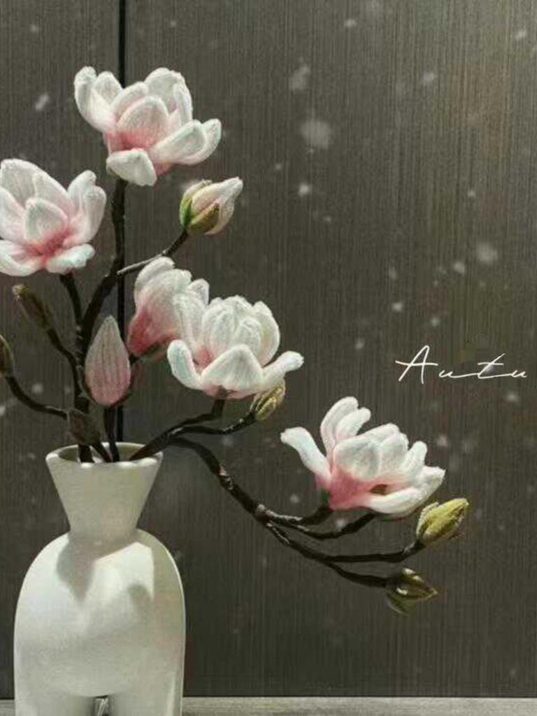 DIY Magnolia Bouquet Kit - Handwoven Potted Plant Ornament, Perfect Gift for Mother's Day or Housewarming