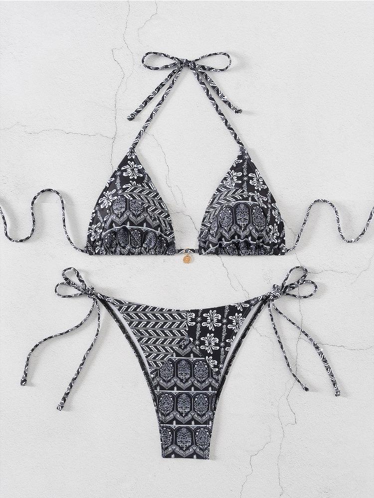 Printed Tie Side Sexy Two Piece Bikini Swimsuit Elegant Fashion For Beach Vacation