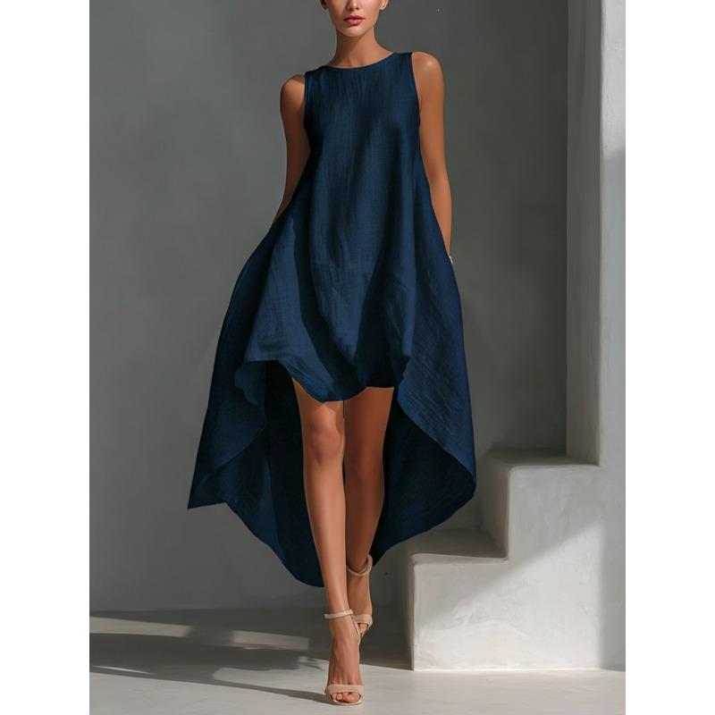 Rochie de vară stil nou, scurtă în față și lungă în spate, neregulată, fără mâneci, pentru vacanță, femei