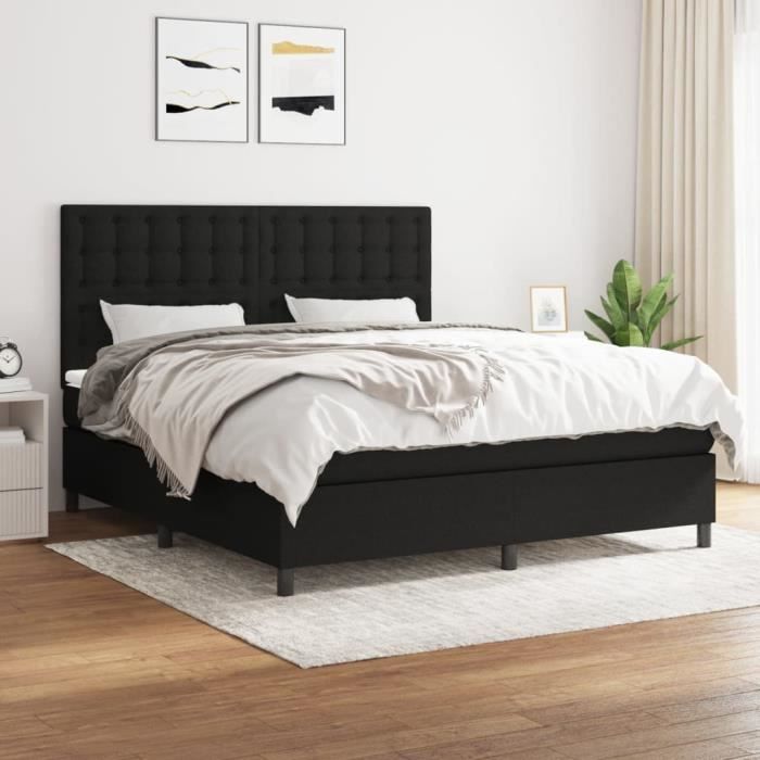 VidaXL Lit à sommier tapissier avec matelas Noir 160x200 cm Tissu - Modèle 3142107