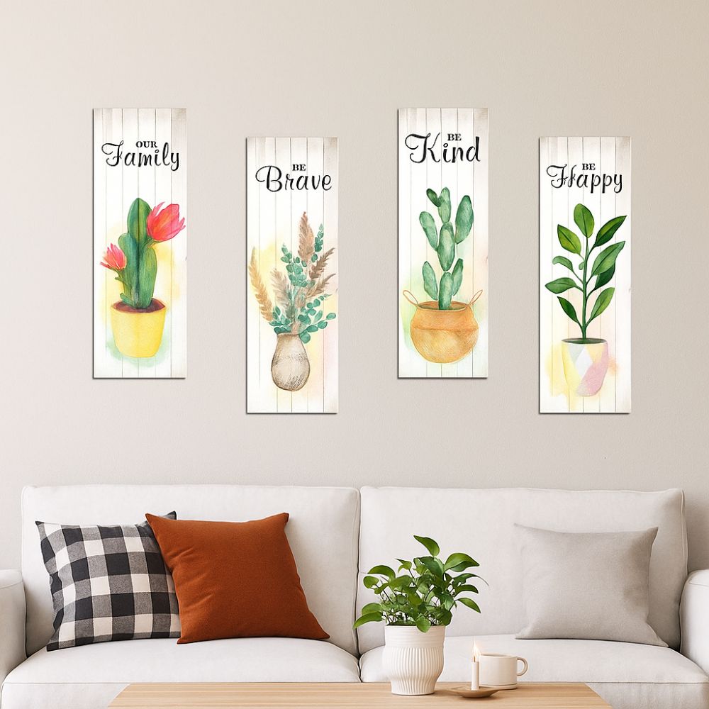 4pcs Wooden Cactus Plants Hanging Sign Wall-mounting Wall Decorative Panel Bar Wall