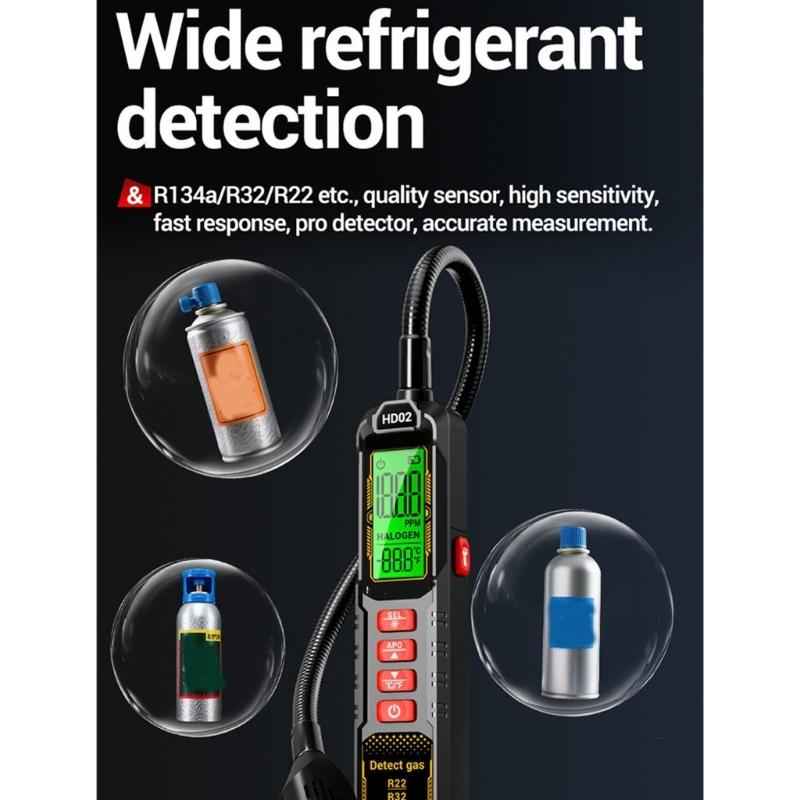Lightweight High Precise Refrigeration Leak Detector With Rechargeable Battery Realtime Alarm For HVAC Automotive Systems