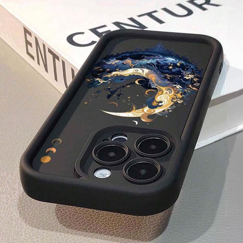 Starry Night Black Cat Moon Wave Silhouette Art  Phone Case for iPhone 17 16 15 14 13 12 11 Series Pro Max Plus