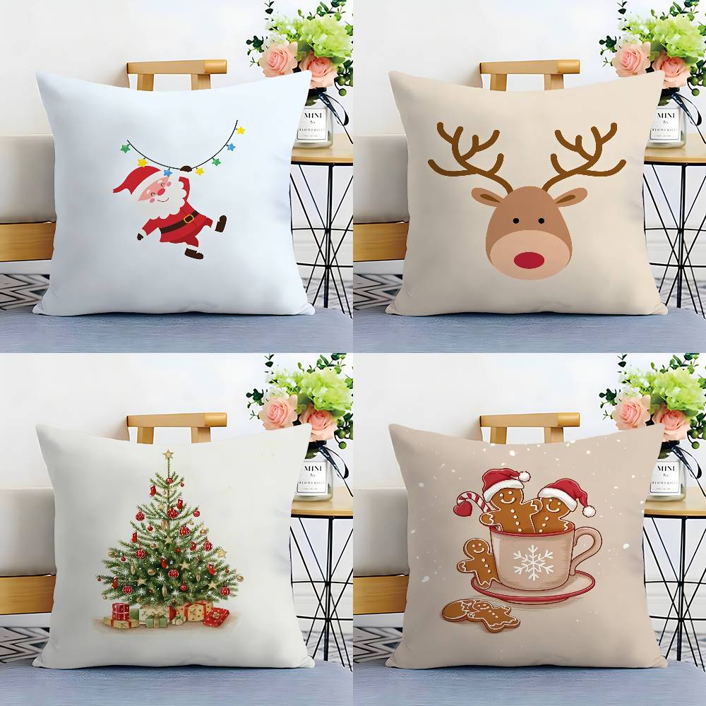 Christmas Santa And Deer Pillow Case Plush Fabric Soft Double Sided Print Sofa Cushion Cover Throw Pillow Covers