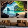 2D Natural Cave Arch Phuket Limestone Cliff Island Turquoise Beach Backdrop Tropical Wall Tapestry