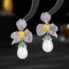 New French Style Retro Palace Style Earrings Women's Luxury Elegant Temperament Drop Shaped Imitation Pearl Flower Earrings