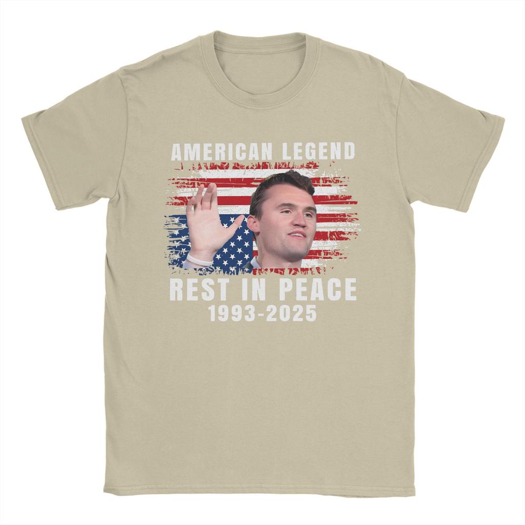 Fashion Rest In Peace Charlie Kirk American Flag TShirts for Men Round Collar Cotton T Shirts Short Sleeve Tee Shirt Adult Tops