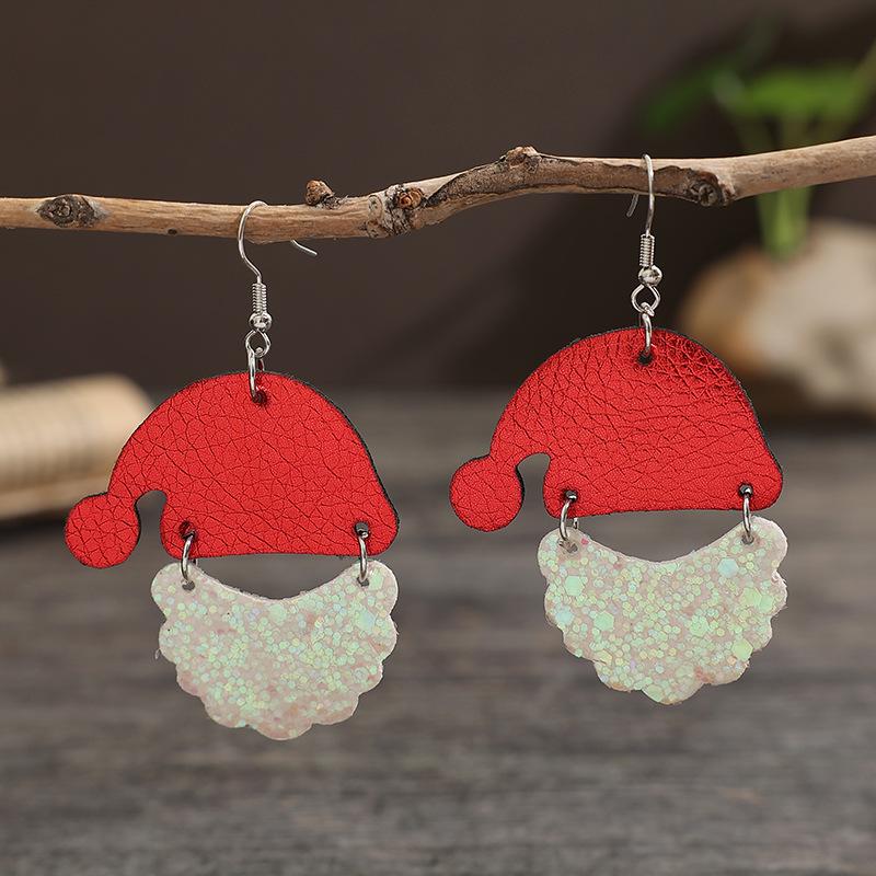 Vintage Santa Claus White Beard Christmas Hat Earrings