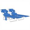 5 Position Adjustable Sun Loungers Set Of 2 With Reading Hole And Side Pocket Blue