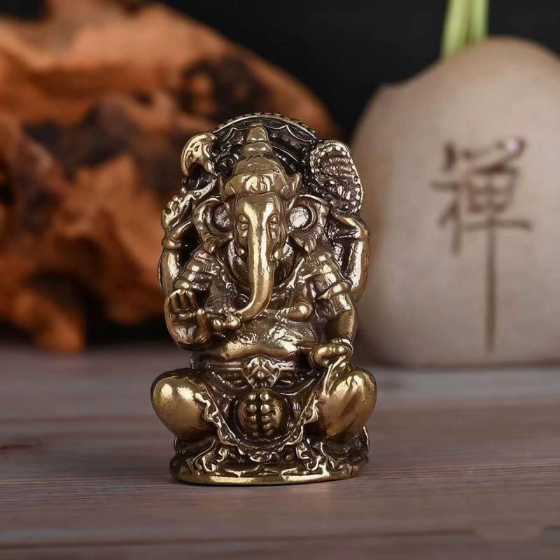Lord Ganesa Elephant God Metal Desk Ornament For Worship And Cultural Display
