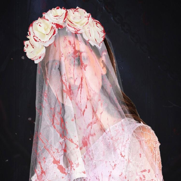 Spooky Gothic Bride Headwear Flower Headband Veil for Halloween Parties Masquerades Mask Day of the Death Bridal Costume