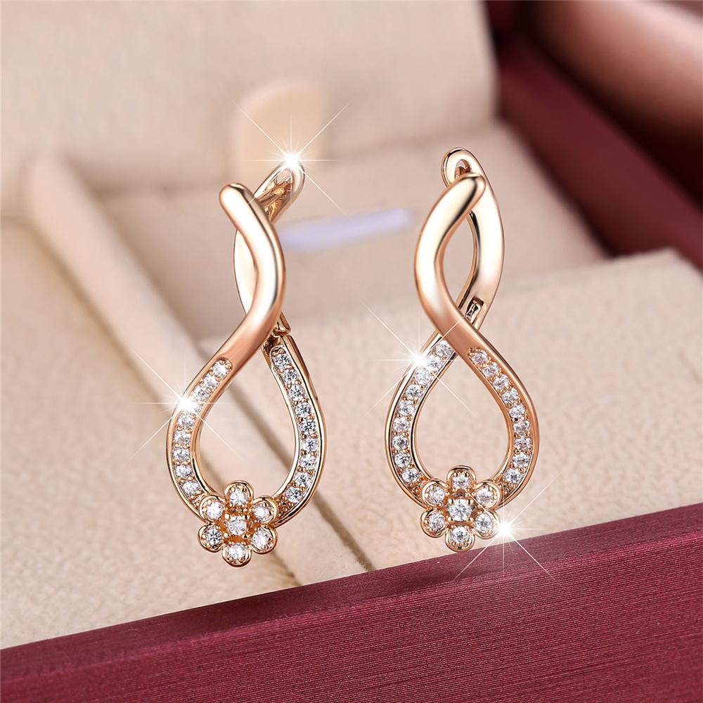 

Elegant Female White Round Flower Zircon Stone Hoop Earrings Gold Color Unique Gift Party Wedding For Women