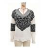 Autumn and Winter Leopard Print Color Blocked Knitted V-neck Pullover Women's Sweaters