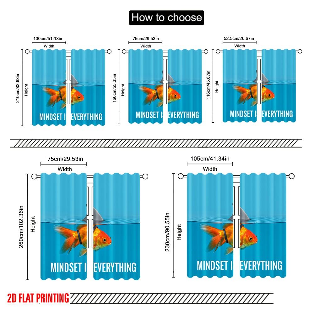 2pcs 2D Flat Printing Drapes Goldfish Shark Fin Mindset 100% Polyester Without Electricity Party Decorations for Entryway Room