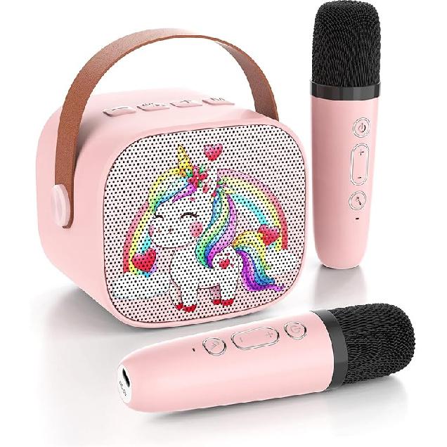 Mini Karaoke Machine for Kids Adults,Portable Bluetooth Karaoke Speaker for Adults Kids with 2 Microphones for 6 7 8 9 10 11 12 Years Old Girls Boys
