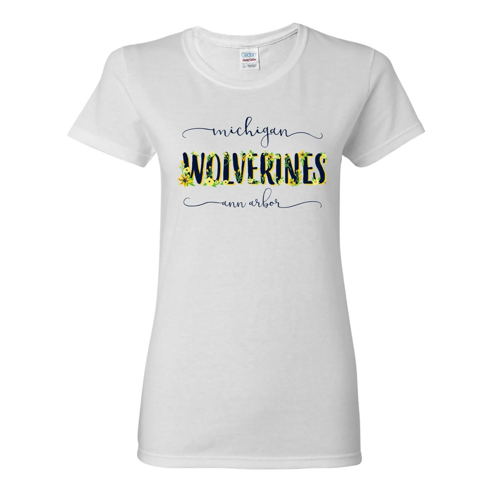 Michigan Wolverines Floral Womens T Shirt - White XL