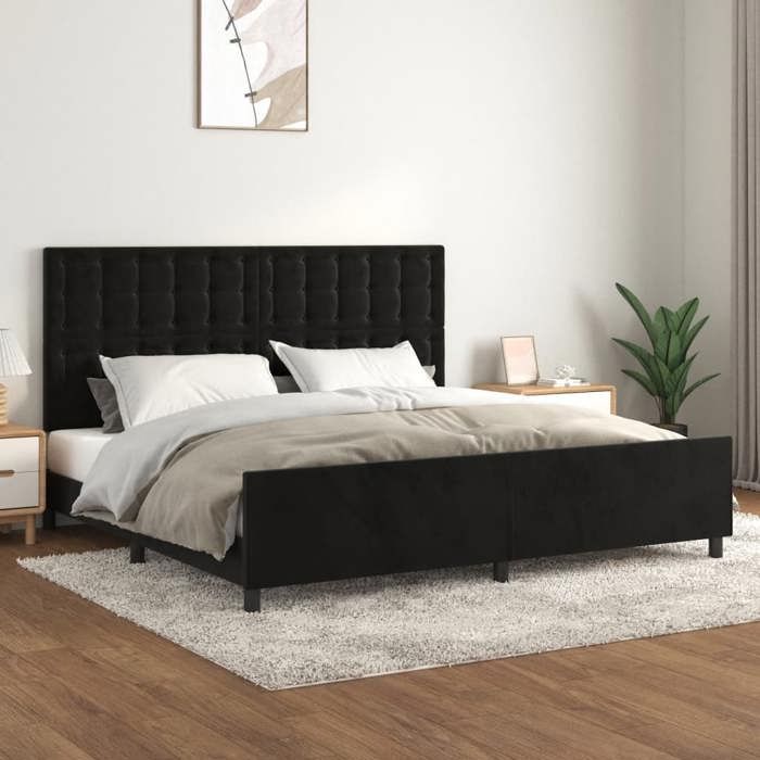 VidaXL Bed Frame with Headboard Black 200x200 Cm Velvet3126021