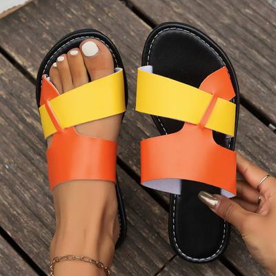 New Color Blocked Sandals, Fashionable and Comfortable Outdoor Flat Bottomed Beach Shoes for Women, Slippers