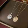 Elegant French Retro Rose Gold Coin Pendant Necklace with Pearlescent White Shell and Freshwater Pearls