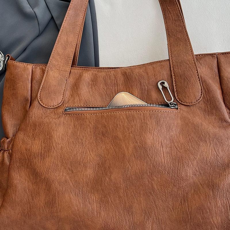 Fashionable PU Tote Bag Women's Multi Pocket Handbag with Adjustable Shoulder Strap Everyday Carry Bag