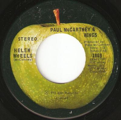 7inch Record WINGS - Helen Wheels 1869 Apple Records 1973 Canada Rock Used