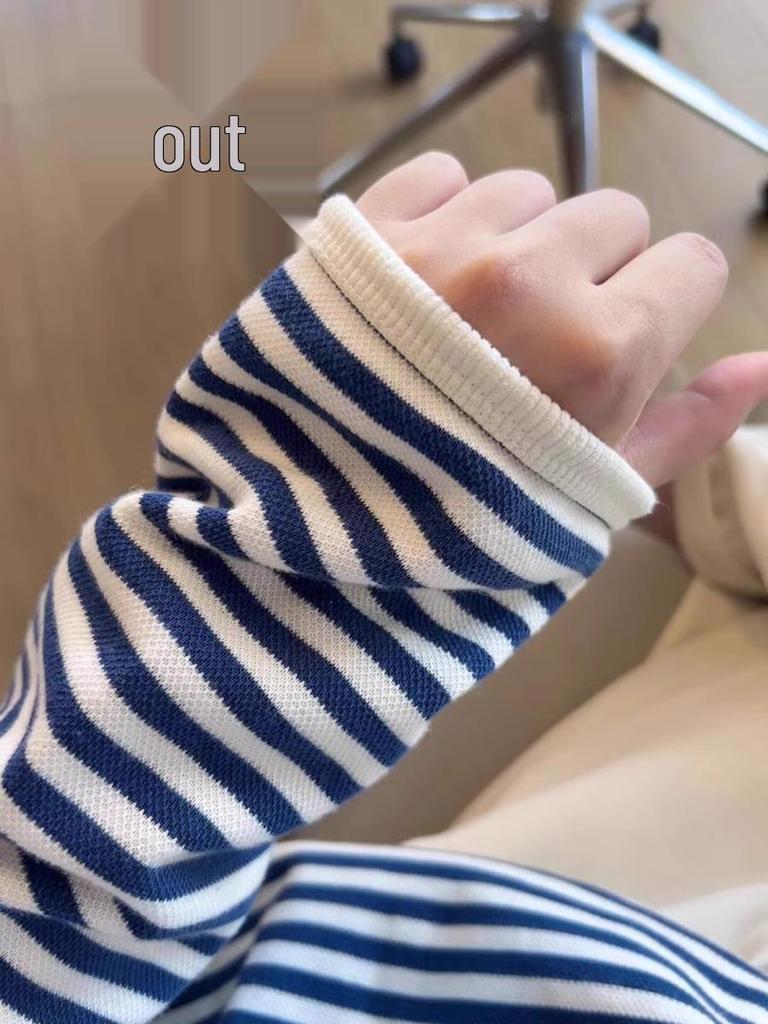 Women's Autumn Chic Korean Blue & White Striped Loose Sweatshirt