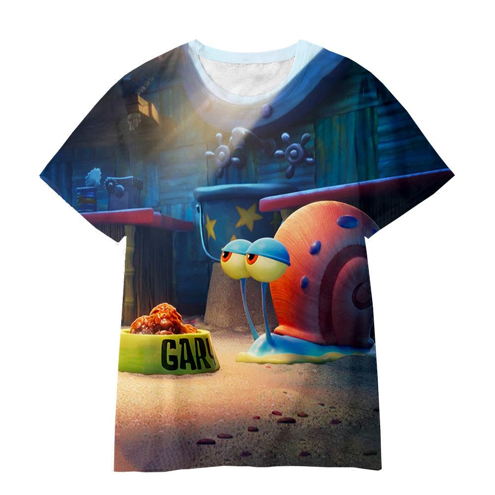 Sommer Rundhals 3D SpongeBob Schwammkopf Bedruckte T-Shirts Modische Lässige Kurzarm Kinder Jungen und Mädchen Kinder Unisex T-Shirts