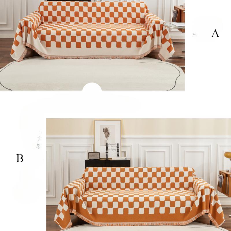 Checkerboard Sofa Cushion Cover Non-slip Winter All-inclusive Ultra-thick Plaid High-end Household Four-season Front AB Side Dual-use Sofa Towel