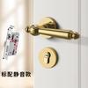 Indoor Door Lock, Bedroom Wooden Door Lock, Shiny Silver Split Retro Set, Gold Silent Handle Lock