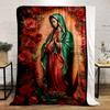 "Virgin Mary with Floral Background" Patterned Flannel Blanket Perfect for the Bedroom Living Room, Sofa, or a Little Nap