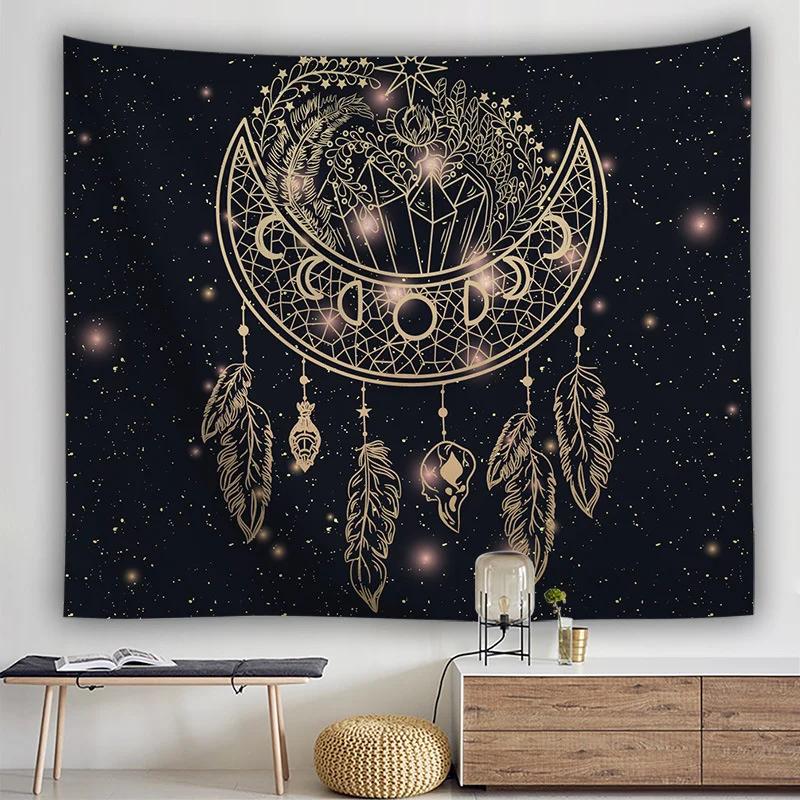 Bohemian Dream Catcher Tapestry Psychedelic Feathers Occult Decor Bedroom Hippie Wall Carpet Beach Towel Decoration for Home