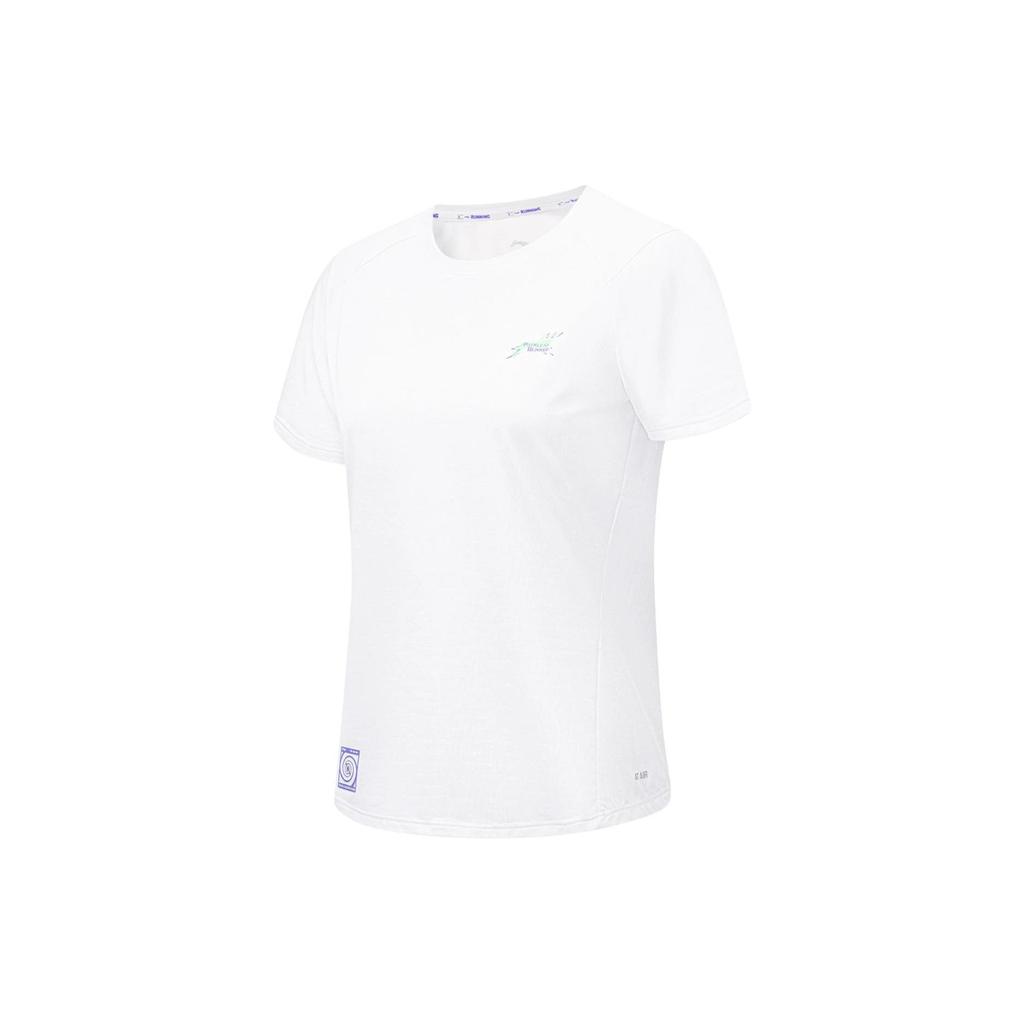 Li-Ning Running Series Letter Logo Print Quick-Dry Round Neck Short Sleeve T-Shirt Women Tops Standard-White ATST520-2