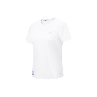 Running Series Letter Logo Print Quick-Dry Round Neck Short Sleeve T-Shirt Women Tops Standard-White ATST520-2