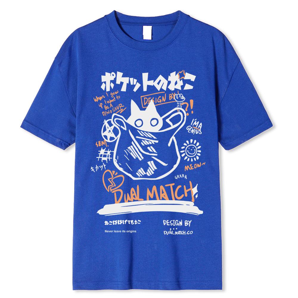 Fashion Hip Hop T-Shirt Unisex Streetwear Japanese Kanji Funny Cat Print Tshirt Unisex Harajuku Cotton Casual Short Sleeve Tshirt Tops