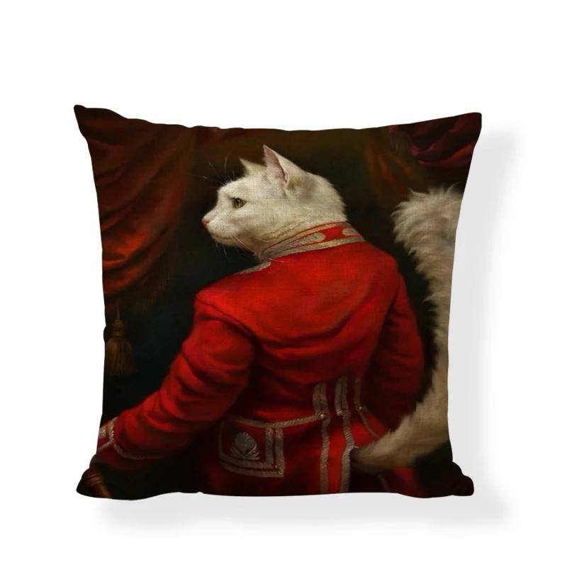 Dog Cat Military Uniform Earl Clothing Print Pillowcase Decorative Cotton Linen Pillow Cover Sofa Car Home Decor Cushion Cover