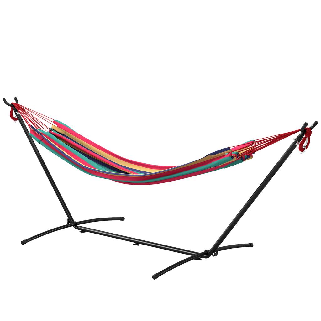 298 X 117cm Hammock With Stand Camping Hammock With Portable Carrying Bag Adjustable Height 120kg Load Capacity Multicolour
