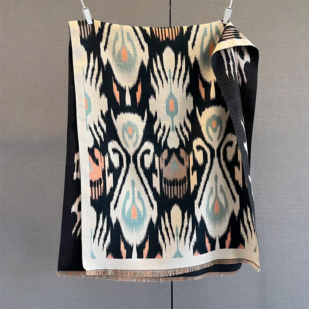 Warm Winter Cashmere Scarf Women Abstract Print Shawl Wrap Soft Pareo Elegant Poncho Femal Thick Warm Blanket Echarpe Pashmina