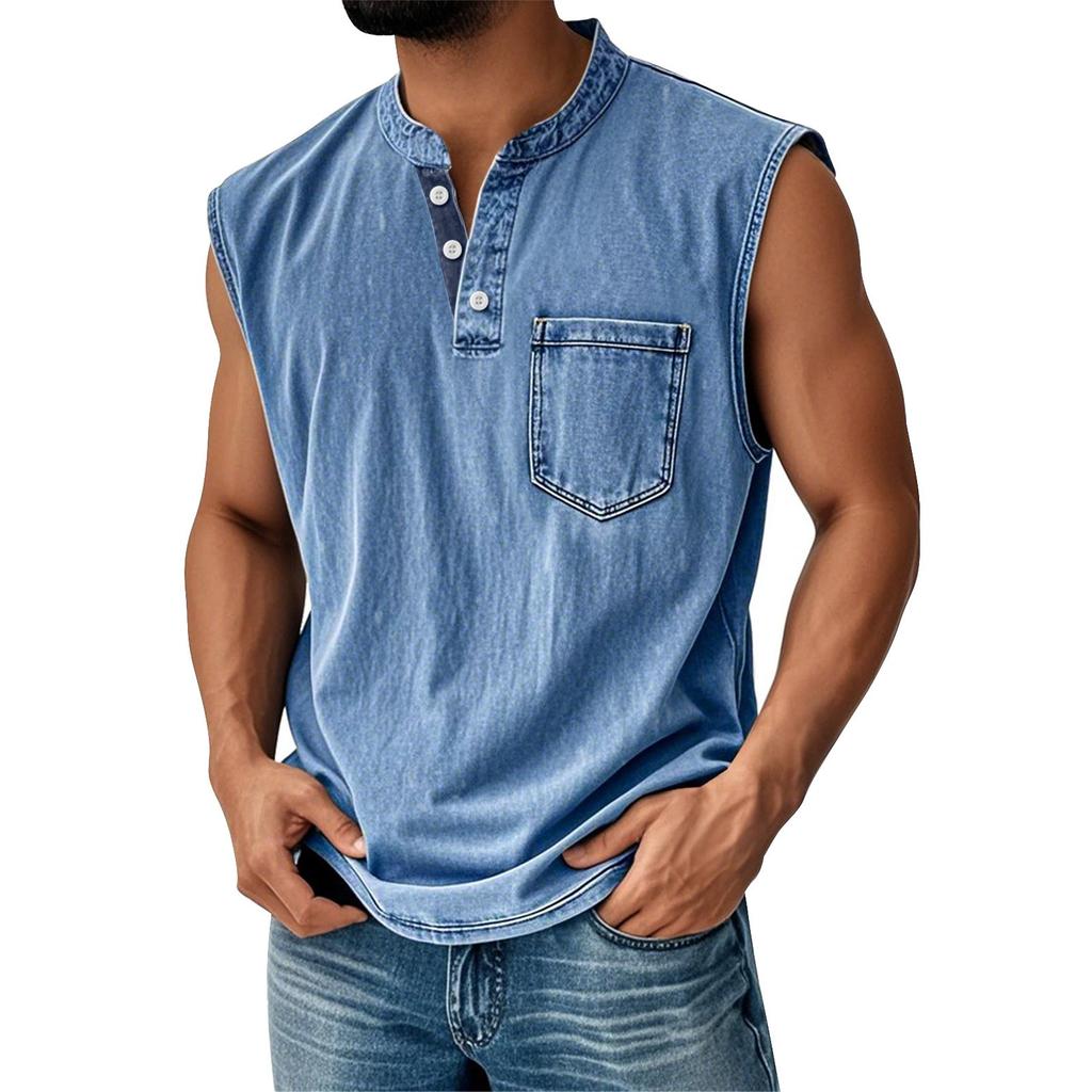 Men's Summer Solid Matching Color Pocket Sports Buttons Vest Men's Sports Casual Vest