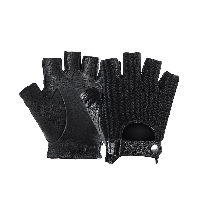 Retro Soft Sheepskin Half-Finger Gloves for Men & Women - Breathable, Anti-Slip Driving & Motorcycle Style Medium чёрный