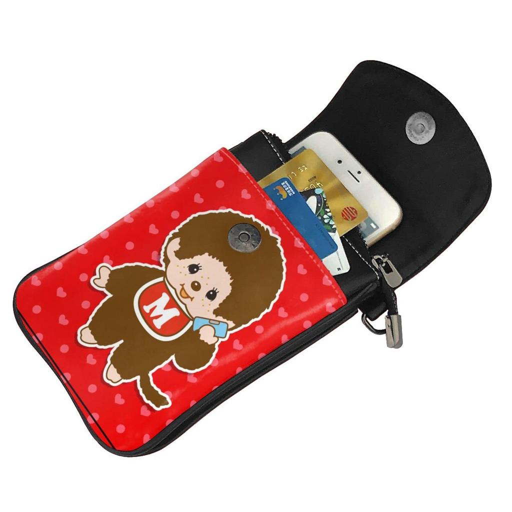 Monchhichi Genuine Leather Smartphone Pouch Shoulder and Mini Popular 19cm High x Wide x 4cm Thick [JMI] Bag, Thin, Women's Men's Pouch,