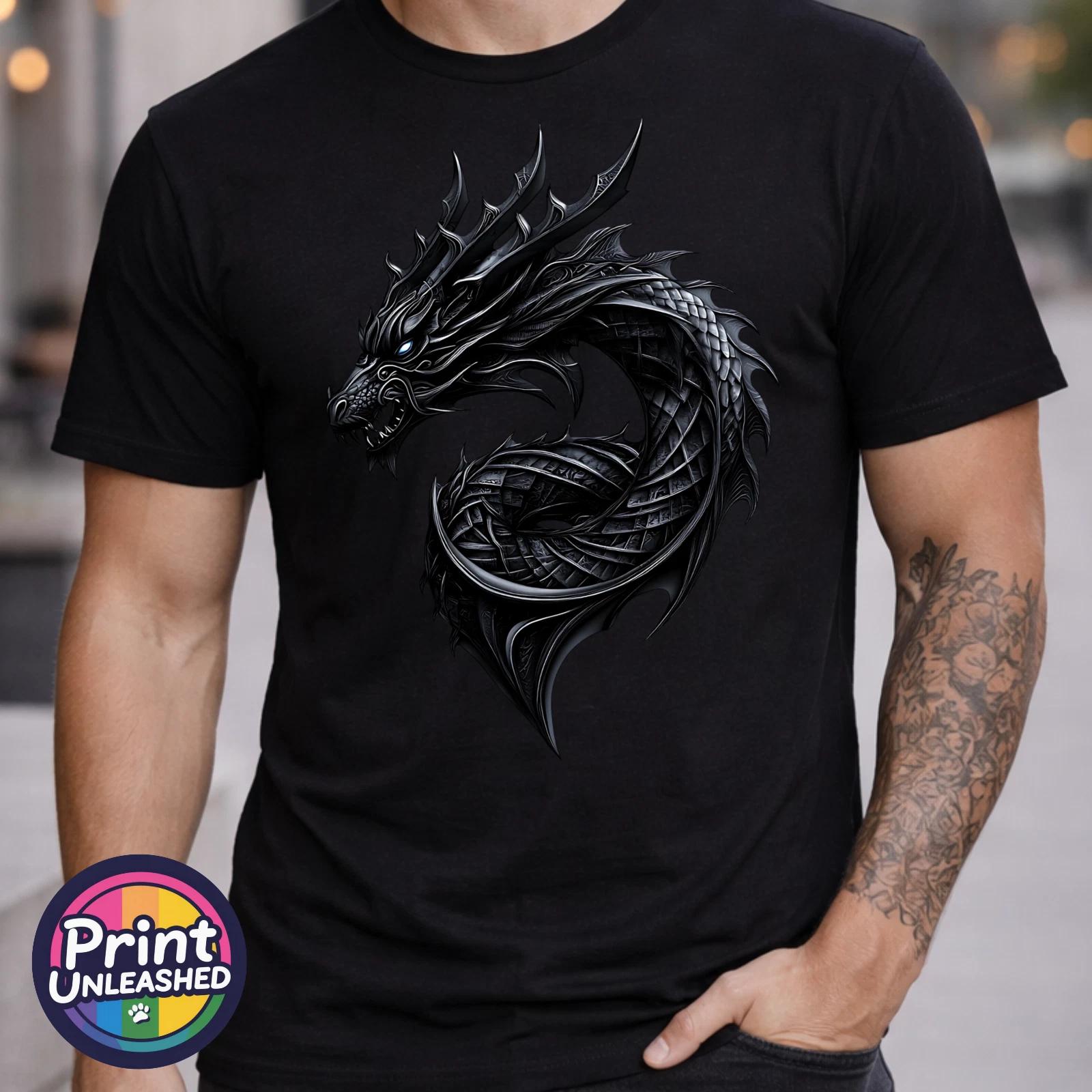 Black Dragon T Shirt Mythical Dragon Graphic Tee Gothic Myth Fantasy Shirt Gift XL