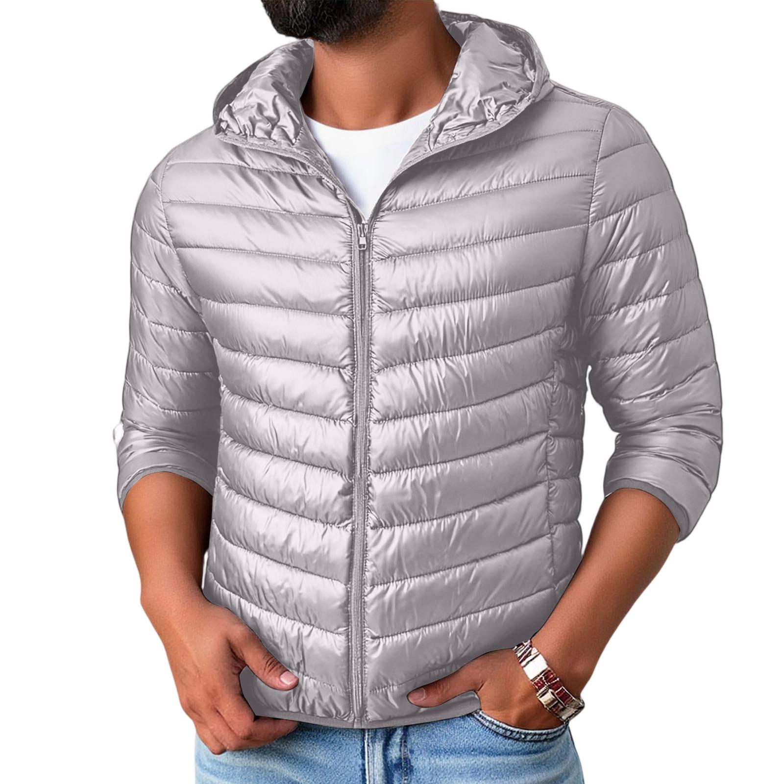 Men Hooded Hood Standing Collar Thin And Light Feathered Cotton L