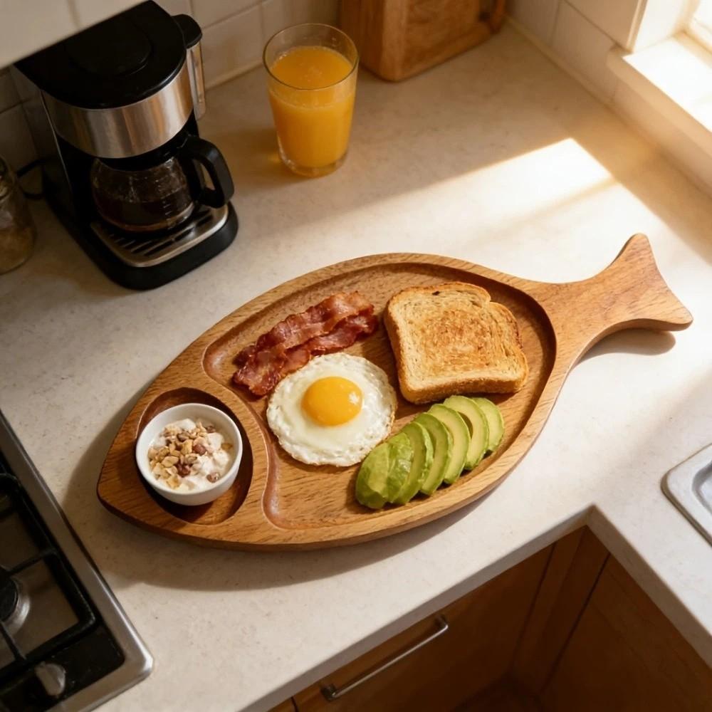 Natural Wooden Fish Dish Handmade Solid Wood Tray Tableware Bread Tray  Holiday Party