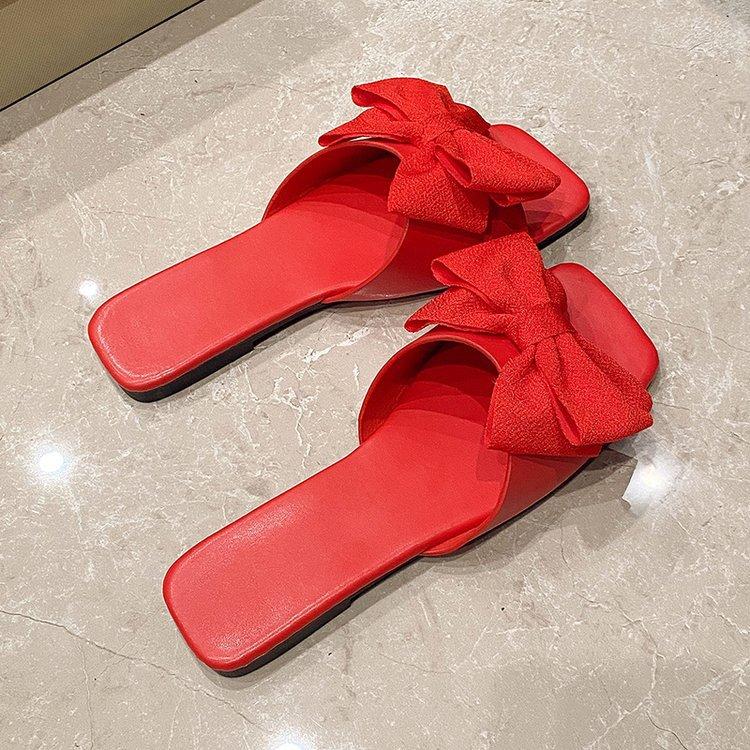 Summer new bow sandals women's soft bottom fashion flat bottom one-word drag