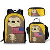 Classico Popolare animale Piccolo bradipo cavallo Stampa 3D 3pz/Set alunno Zaini Scolastici Zaino per Laptop Zaino Giornaliero Borsa Pranzo Astuccio
