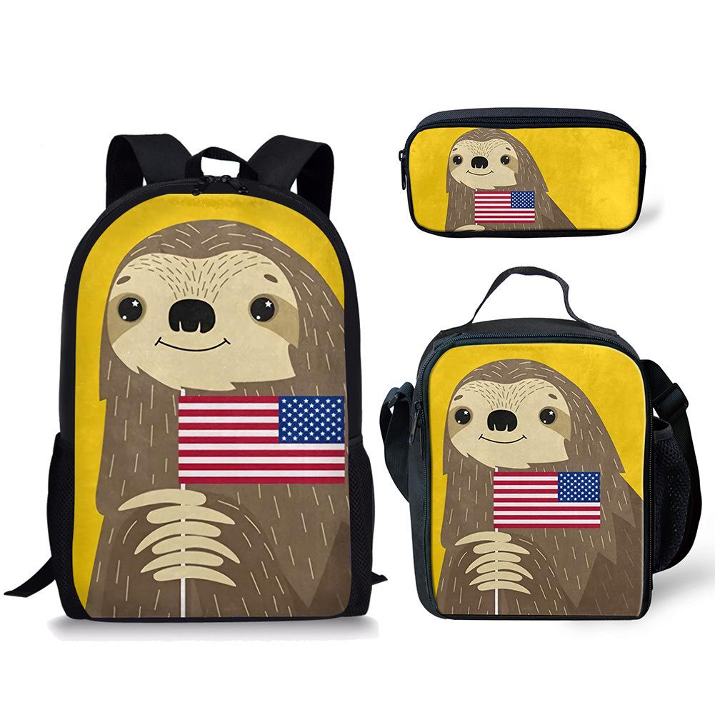 Classico Popolare animale Piccolo bradipo cavallo Stampa 3D 3pz/Set alunno Zaini Scolastici Zaino per Laptop Zaino Giornaliero Borsa Pranzo Astuccio