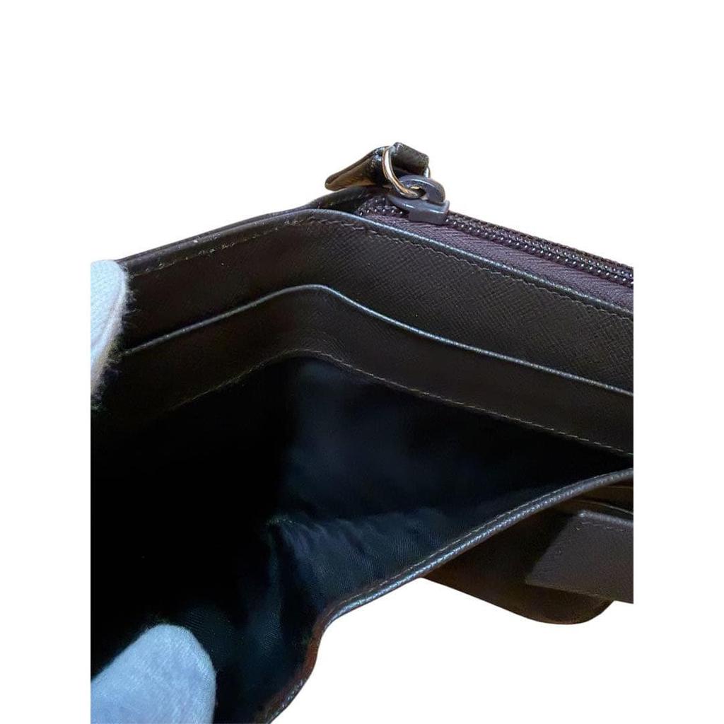 Used PRADA M521A Saffiano Bi-fold Wallet Brown with Box and Card