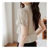 Navava Women Vintage Dot Pattern Ribbon Neck Short Sleeve Blouse Nb1486