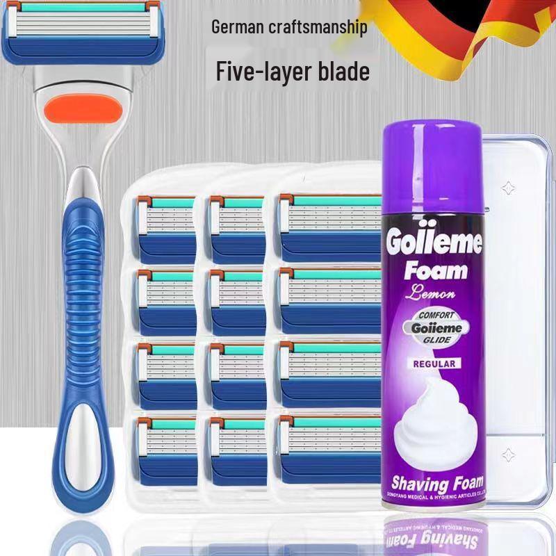 Traditional German Five-Blade Razor for Men - Manual Shaver, Old-Fashioned Beard Razor