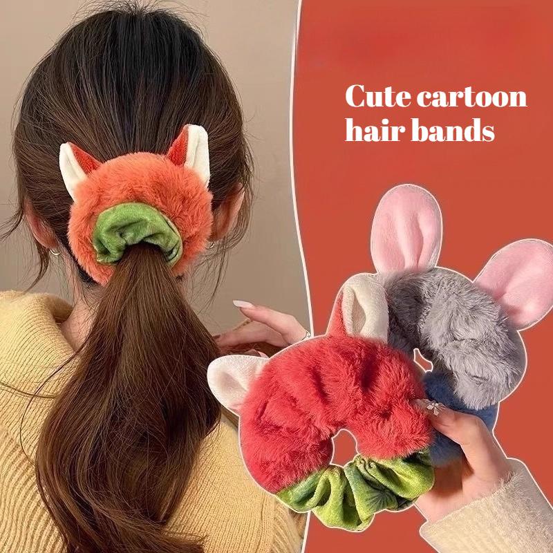 Diademas de Peluche para Otoño/Invierno Diademas Lindas de Dibujos Animados Diadema con Orejas Lindas Tridimensionales Anillo Elástico de Intestino Grueso